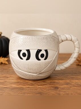 Halloween Mummy Mug White Ceramic Figural Coffee Cup Eyes Original Box